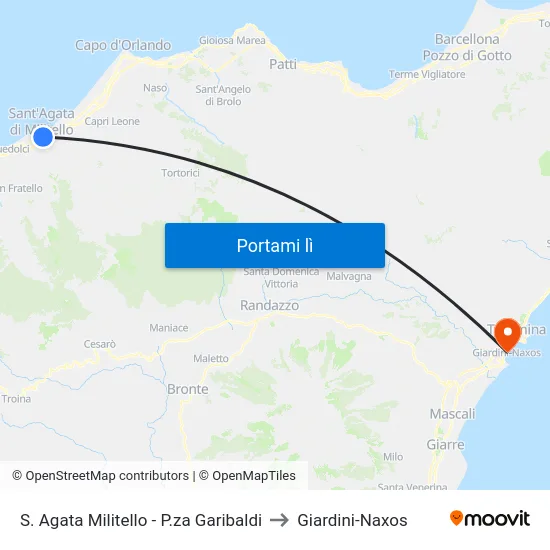 S. Agata Militello - P.za Garibaldi to Giardini-Naxos map