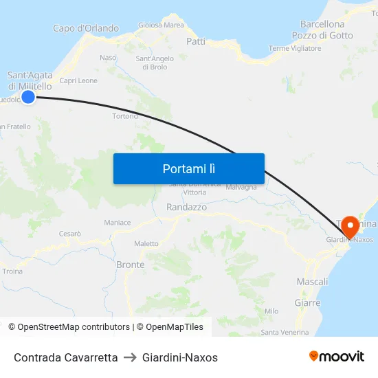 Contrada Cavarretta to Giardini-Naxos map