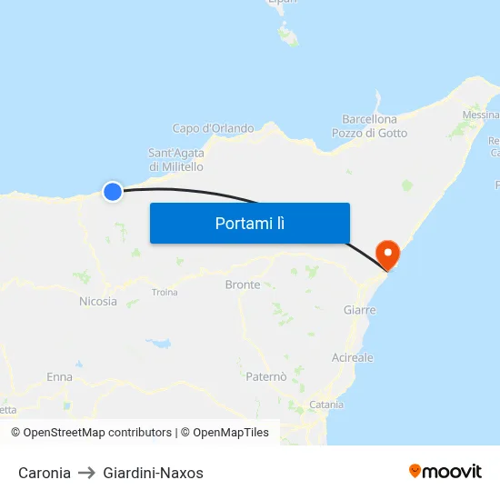 Caronia to Giardini-Naxos map