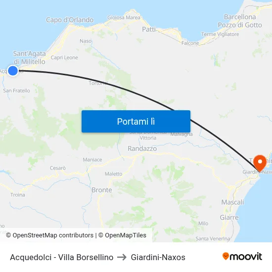 Acquedolci - Villa Borsellino to Giardini-Naxos map