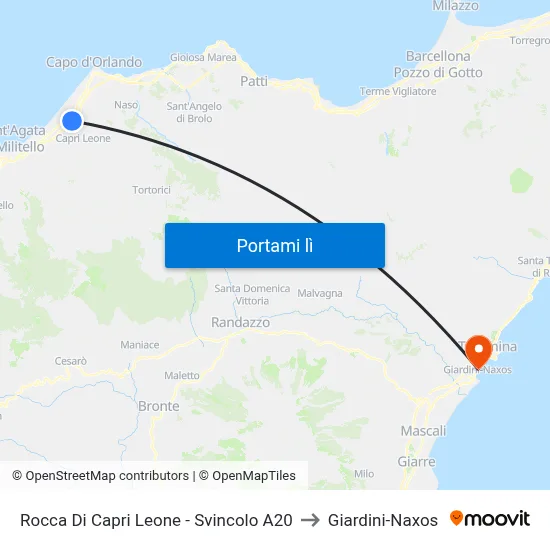 Rocca Di Capri Leone - Svincolo A20 to Giardini-Naxos map