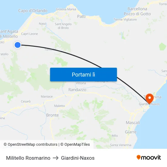 Militello Rosmarino to Giardini-Naxos map