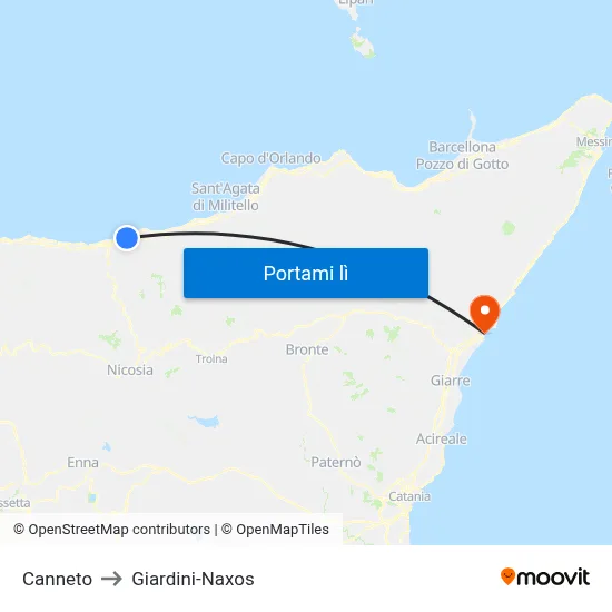Canneto to Giardini-Naxos map