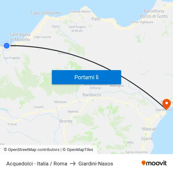 Acquedolci - Italia / Roma to Giardini-Naxos map