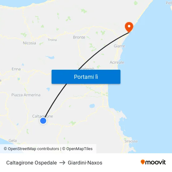 Caltagirone Ospedale to Giardini-Naxos map