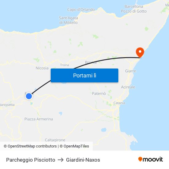 Parcheggio Pisciotto to Giardini-Naxos map