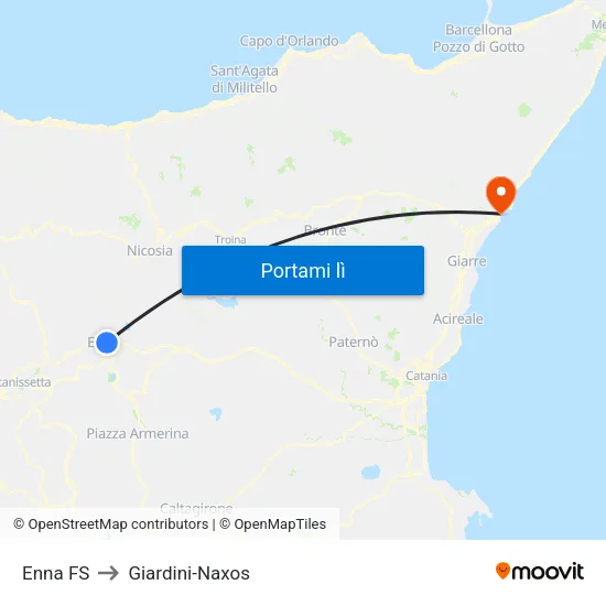 Enna FS to Giardini-Naxos map