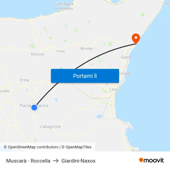 Muscarà - Roccella to Giardini-Naxos map
