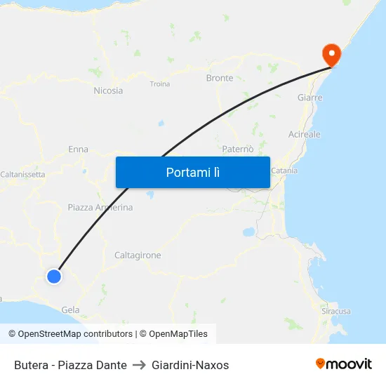 Butera - Piazza Dante to Giardini-Naxos map