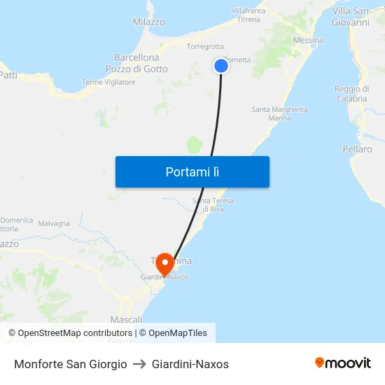 Monforte San Giorgio to Giardini-Naxos map