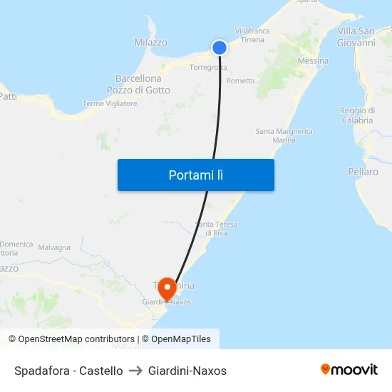 Spadafora - Castello to Giardini-Naxos map