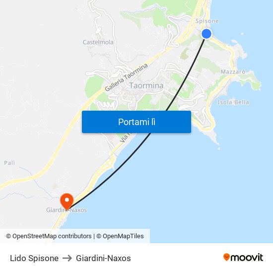 Lido Spisone to Giardini-Naxos map