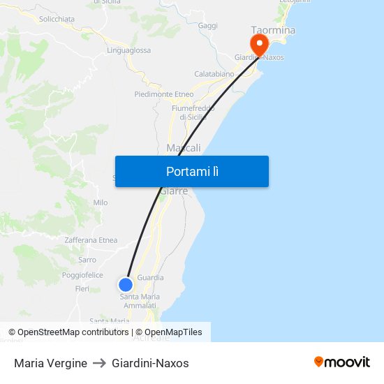 Maria Vergine to Giardini-Naxos map