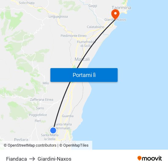 Fiandaca to Giardini-Naxos map