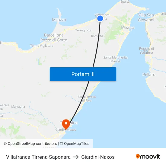 Villafranca Tirrena-Saponara to Giardini-Naxos map