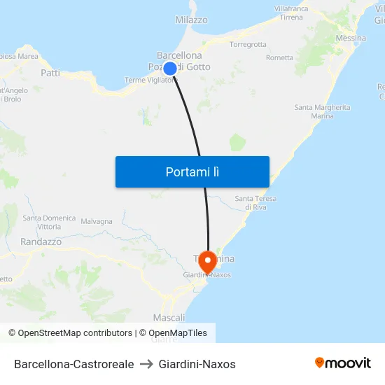 Barcellona-Castroreale to Giardini-Naxos map