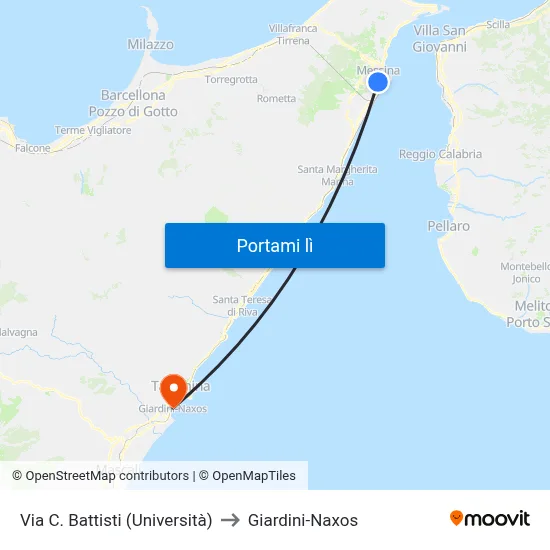 Via C. Battisti (Università) to Giardini-Naxos map