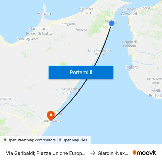 Via Garibaldi; Piazza Unione Europea to Giardini-Naxos map