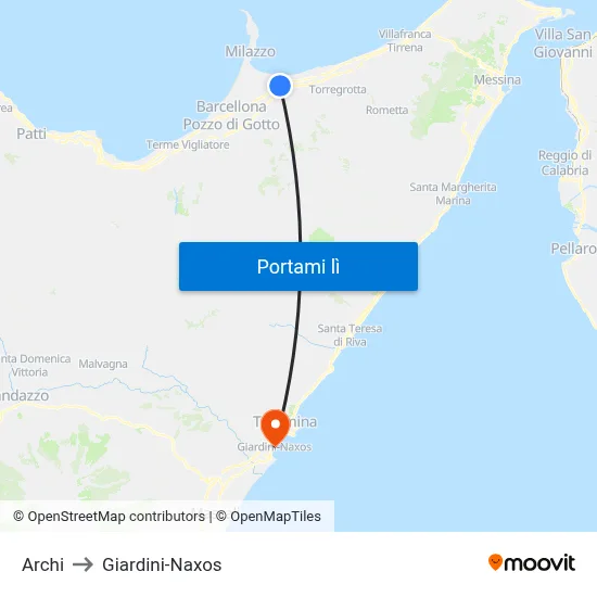 Archi to Giardini-Naxos map