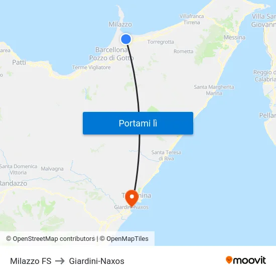Milazzo FS to Giardini-Naxos map