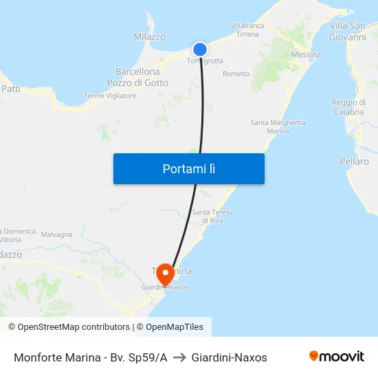 Monforte Marina - Bv. Sp59/A to Giardini-Naxos map
