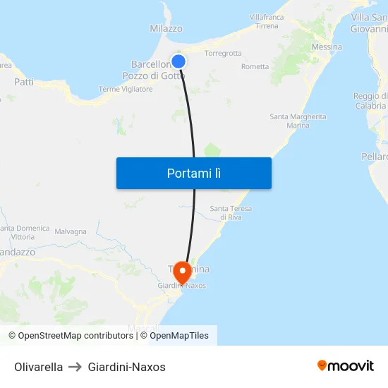 Olivarella to Giardini-Naxos map