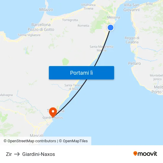 Zir to Giardini-Naxos map