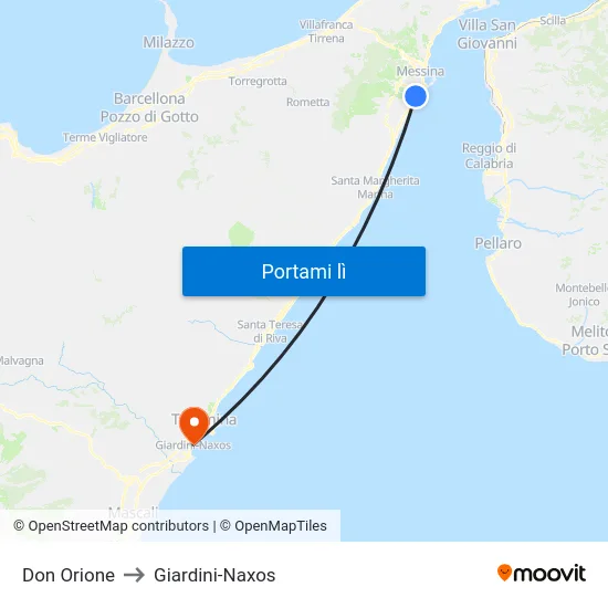 Don Orione to Giardini-Naxos map