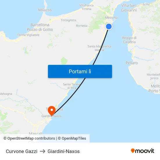 Curvone Gazzi to Giardini-Naxos map