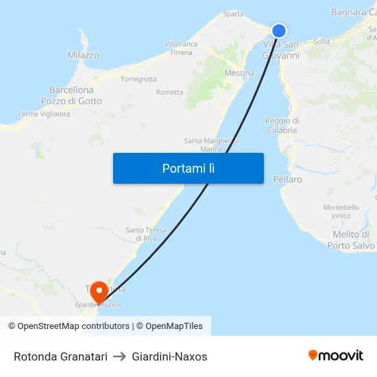 Rotonda Granatari to Giardini-Naxos map