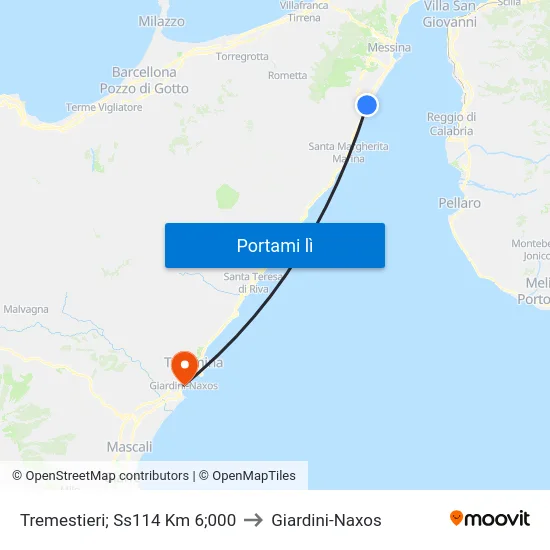 Tremestieri; Ss114 Km 6;000 to Giardini-Naxos map