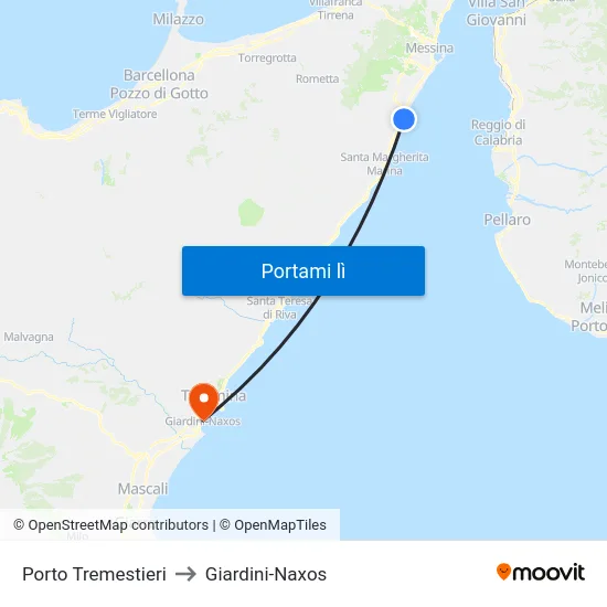 Porto Tremestieri to Giardini-Naxos map