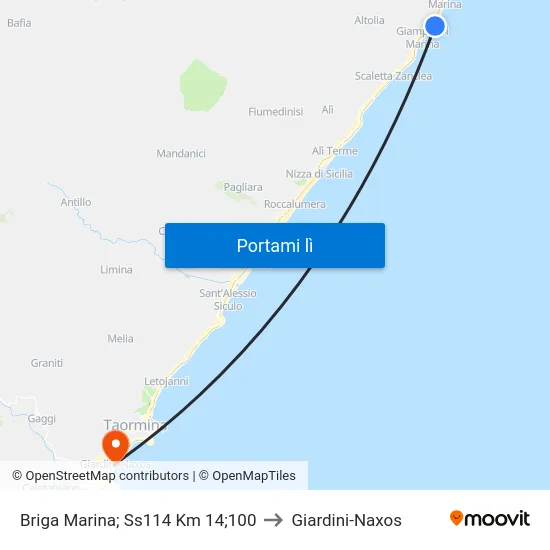 Briga Marina; Ss114 Km 14;100 to Giardini-Naxos map