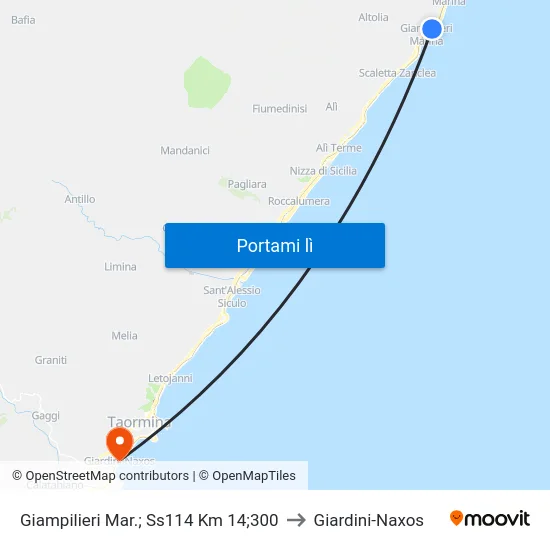 Giampilieri Mar.; Ss114 Km 14;300 to Giardini-Naxos map