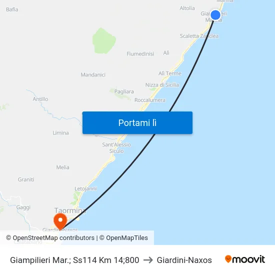 Giampilieri Mar.; Ss114 Km 14;800 to Giardini-Naxos map