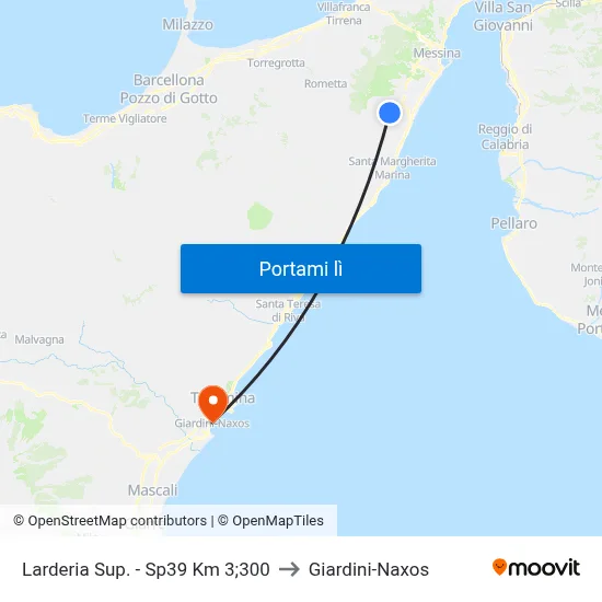 Larderia Sup. - Sp39 Km 3;300 to Giardini-Naxos map