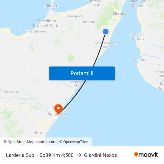 Larderia Sup. - Sp39 Km 4;500 to Giardini-Naxos map