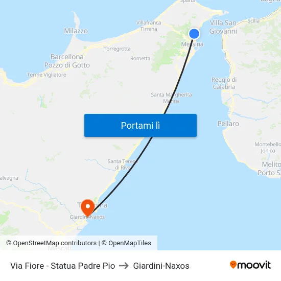 Via Fiore - Statua Padre Pio to Giardini-Naxos map