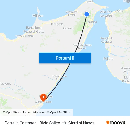 Portella Castanea - Bivio Salice to Giardini-Naxos map