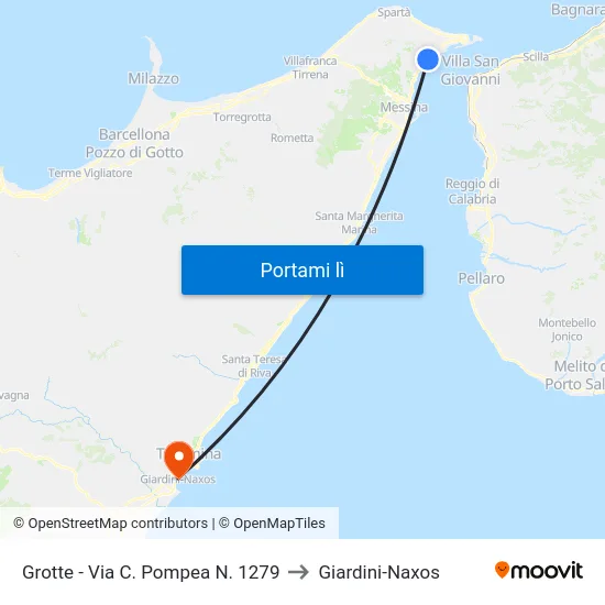 Grotte - Via C. Pompea N. 1279 to Giardini-Naxos map