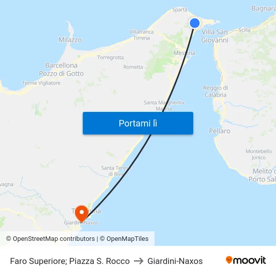 Faro Superiore; Piazza S. Rocco to Giardini-Naxos map