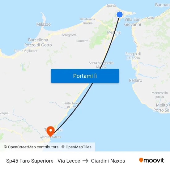 Sp45 Faro Superiore - Via Lecce to Giardini-Naxos map