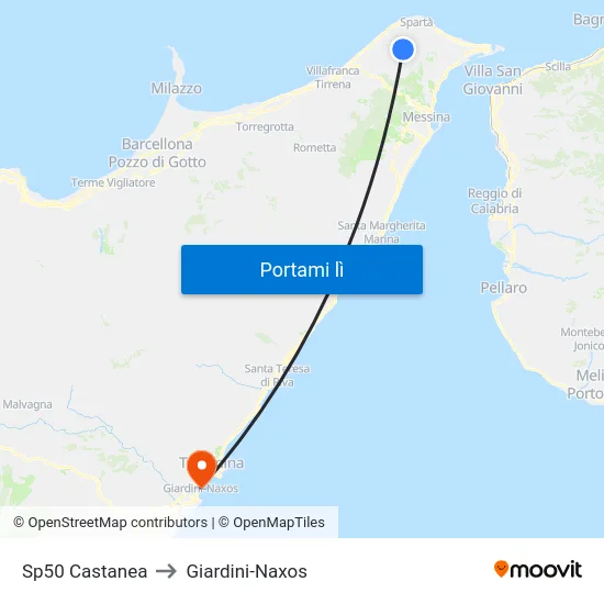 Sp50 Castanea to Giardini-Naxos map