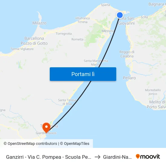 Ganzirri - Via C. Pompea - Scuola Petrarca to Giardini-Naxos map