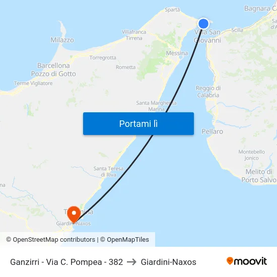 Ganzirri - Via C. Pompea - 382 to Giardini-Naxos map