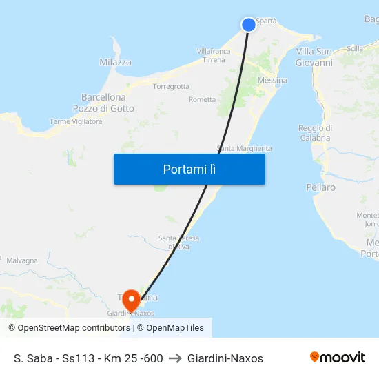 S. Saba - Ss113 - Km 25 -600 to Giardini-Naxos map