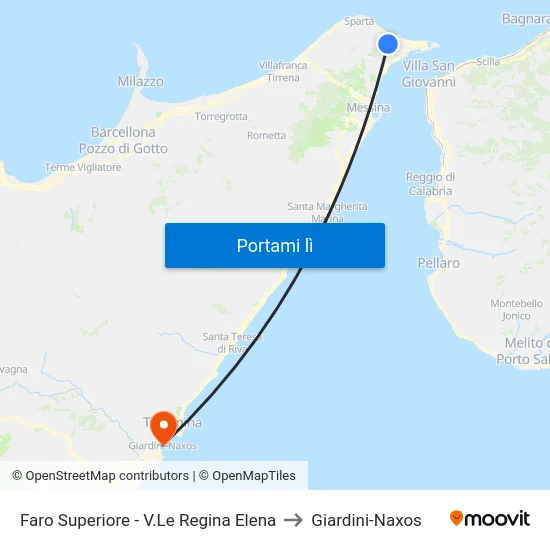 Faro Superiore - V.Le Regina Elena to Giardini-Naxos map