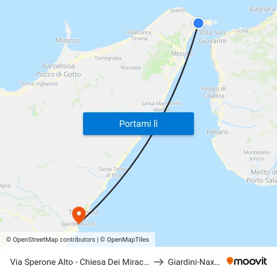 Via Sperone Alto - Chiesa Dei Miracoli to Giardini-Naxos map