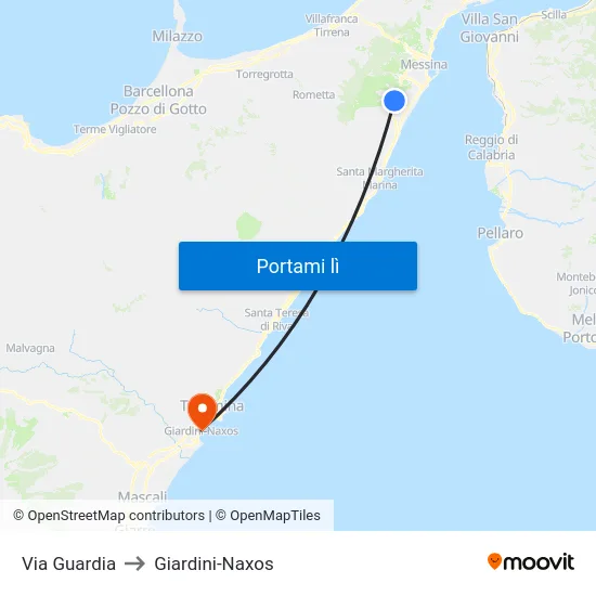 Via Guardia to Giardini-Naxos map
