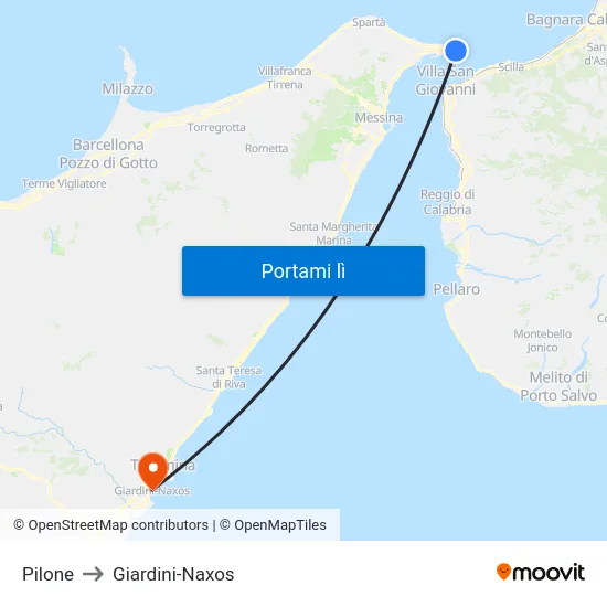 Pilone to Giardini-Naxos map